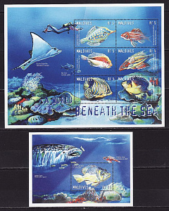 Мальдивы, 2000, Рыбы коралловых рифов, лист, блок